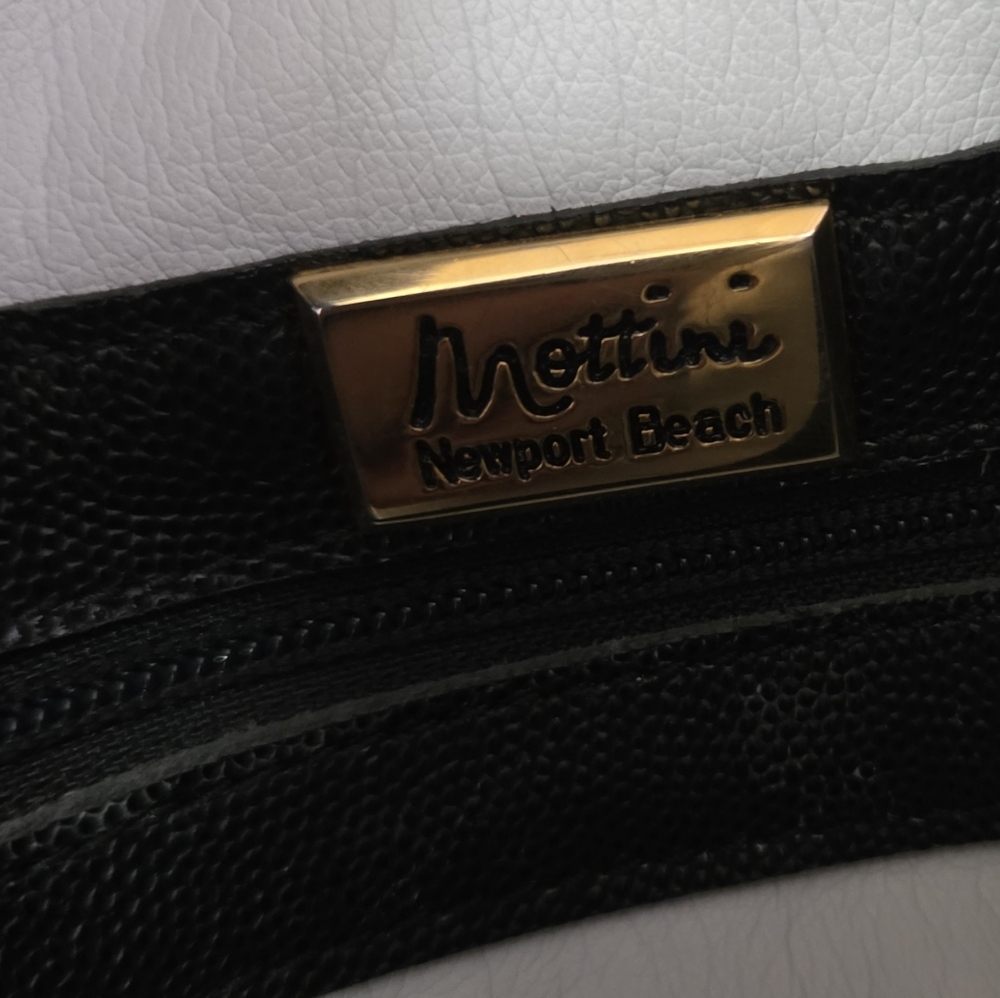 Mottini Newport Beach Black Leather Handbag with Bamboo Handle - Picture 9 of 16